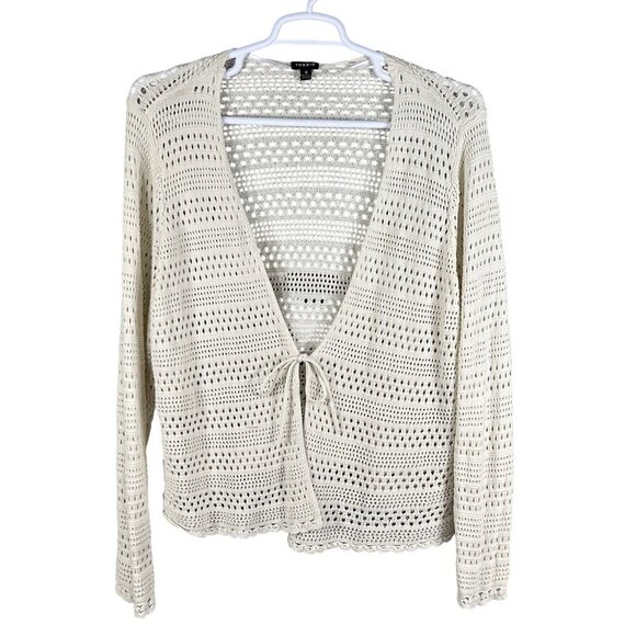 Torrid Womens 3X Crochet Knit Bone Cardigan Tie Front 100% Cotton Cottagecore - Picture 5 of 15